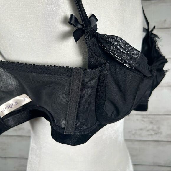 Cacique Quarter Balconette Peek A Boo Cup Lace Underwire Black Bra 36D - Picture 6 of 8